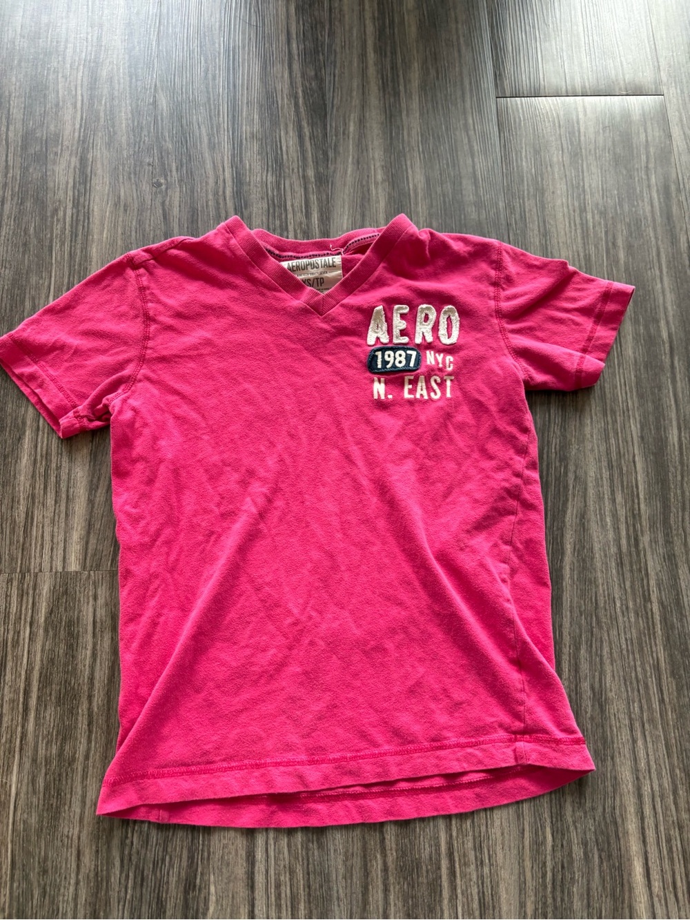 Aeropostale Hot Pink V-Neck Tee with Embroidered Chest Logo
